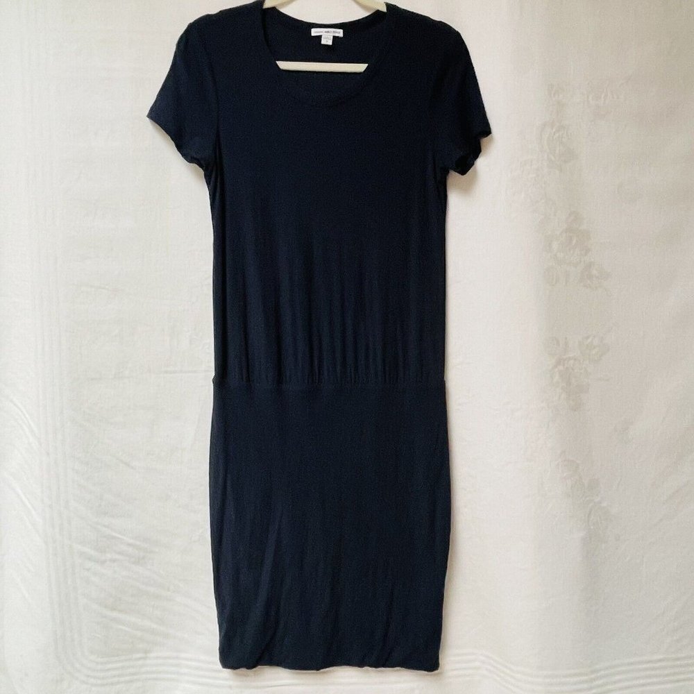 James Perse Stretch Jersey Blouson Shirt Dress Womens Medium Blue Casual Sporty